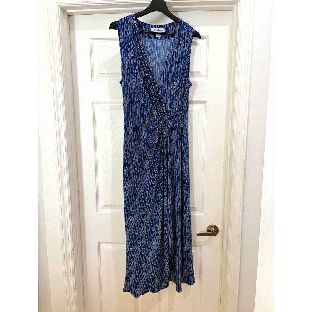 Tommy Bahama Blue White Striped V-Neck Sleeveless Wrap Maxi Dress Women's M
